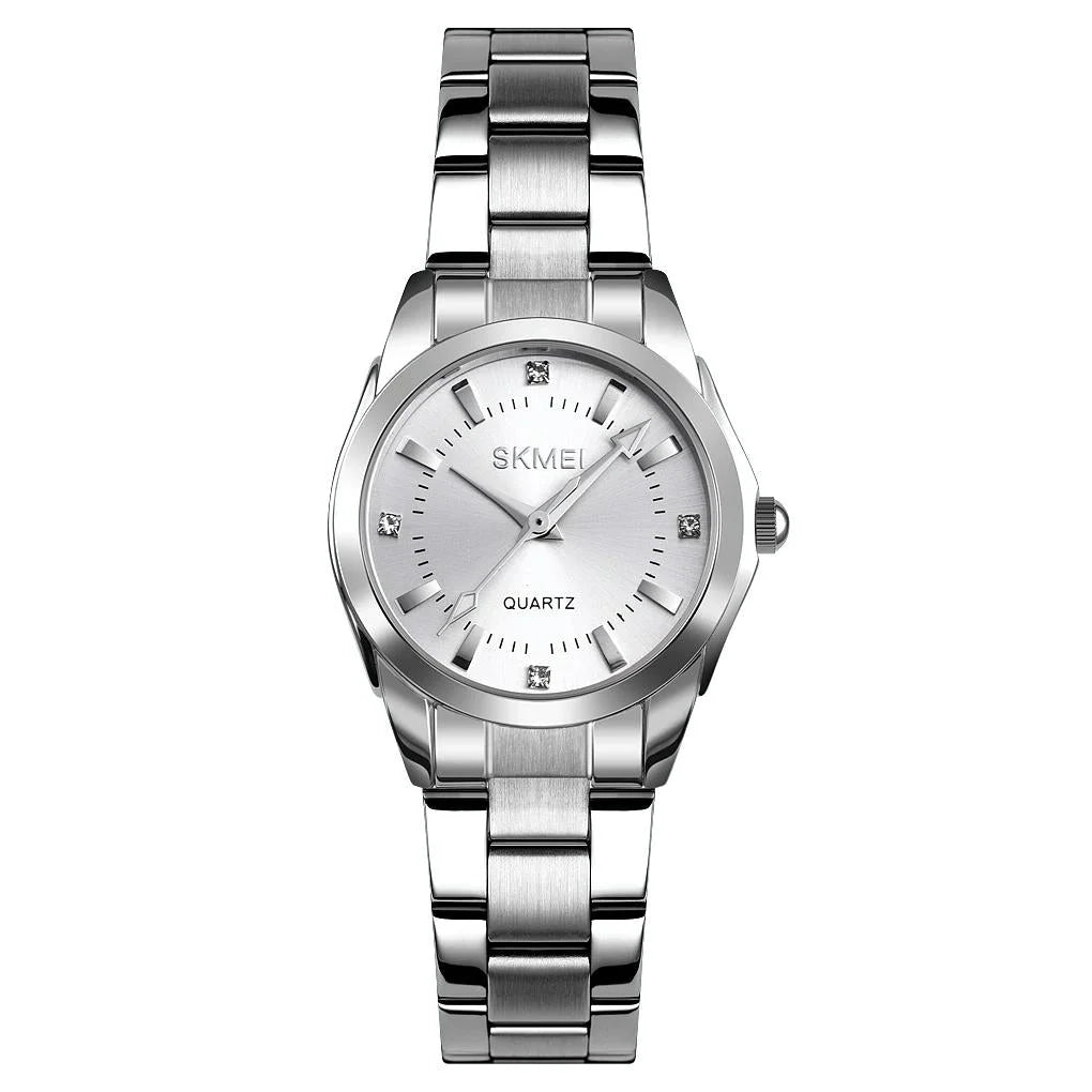 Waterproof Quartz Women Watch with Rhinestone Steel Strap
