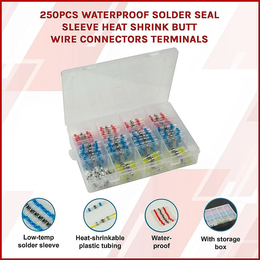 Waterproof Solder Seal Sleeve 250PCS Heat Shrink Butt Wire Connectors and Terminals