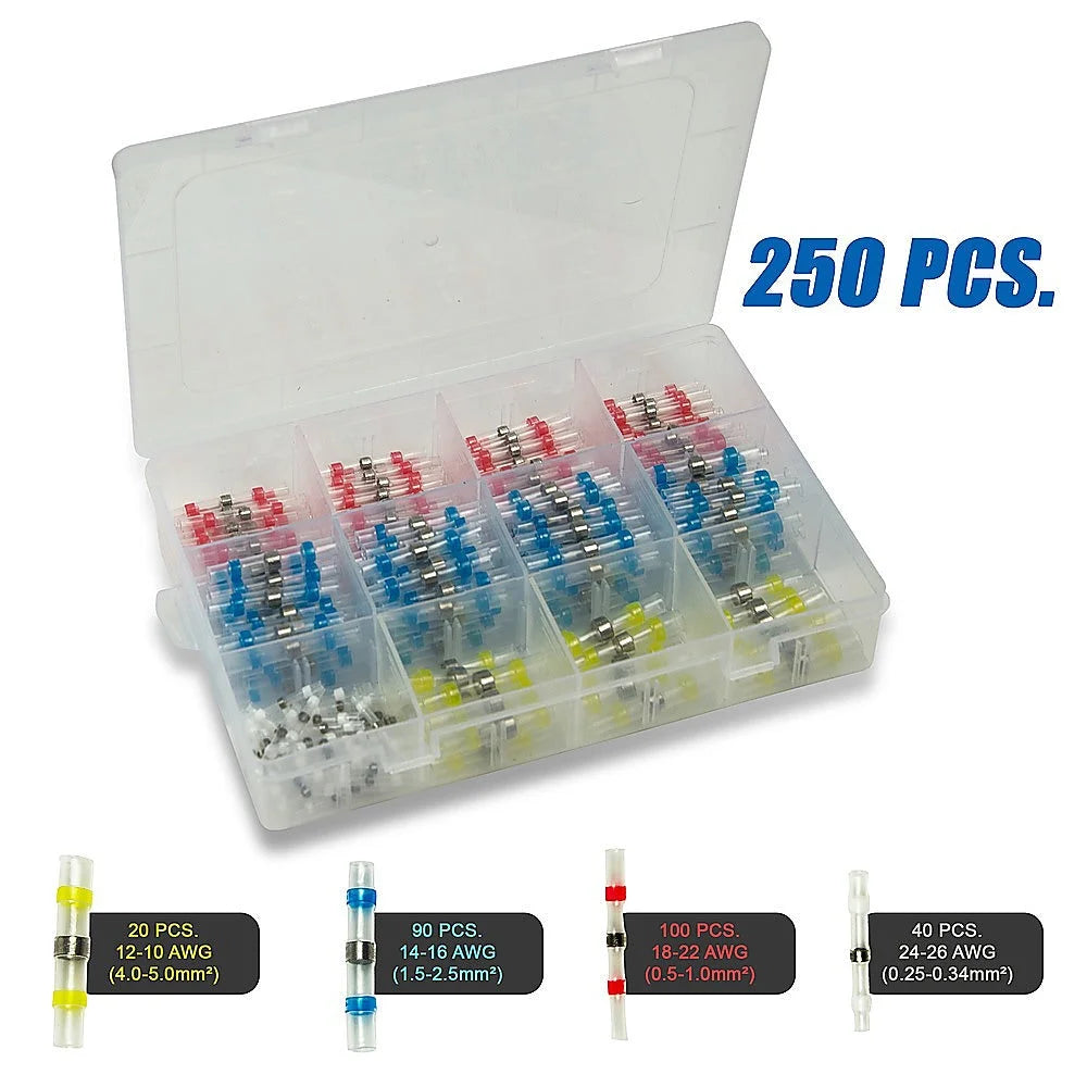 Waterproof Solder Seal Sleeve 250PCS Heat Shrink Butt Wire Connectors and Terminals