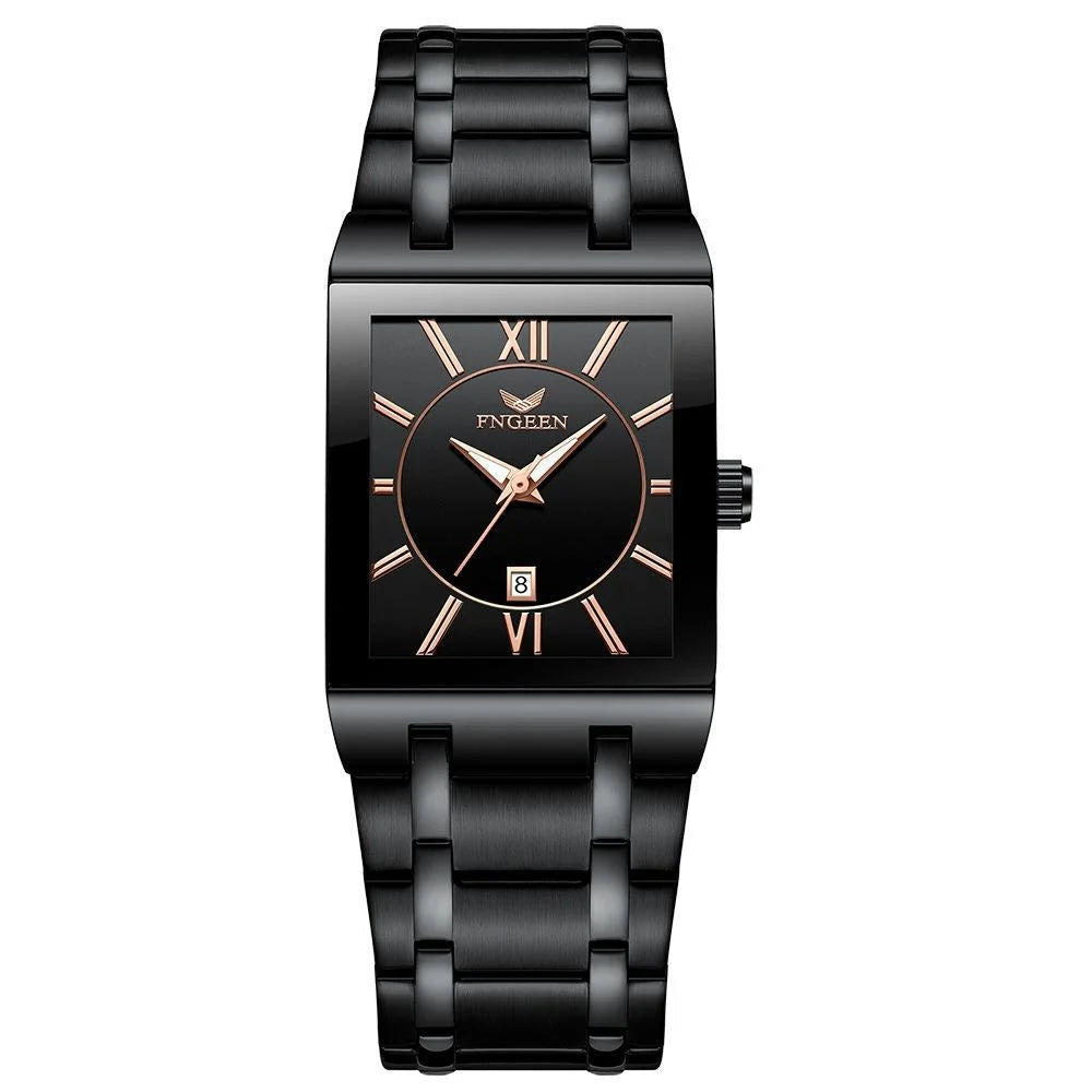 Waterproof Square Men Watch with Calendar - 50m - Black