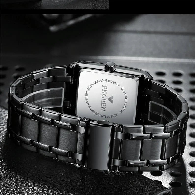 Waterproof Square Men Watch with Calendar - 50m - Black
