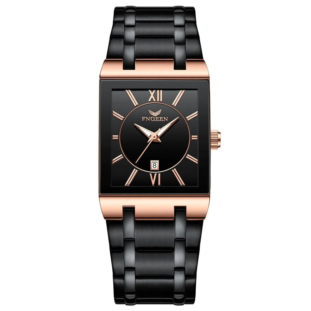 Waterproof Square Men Watch with Calendar - 50m - Black