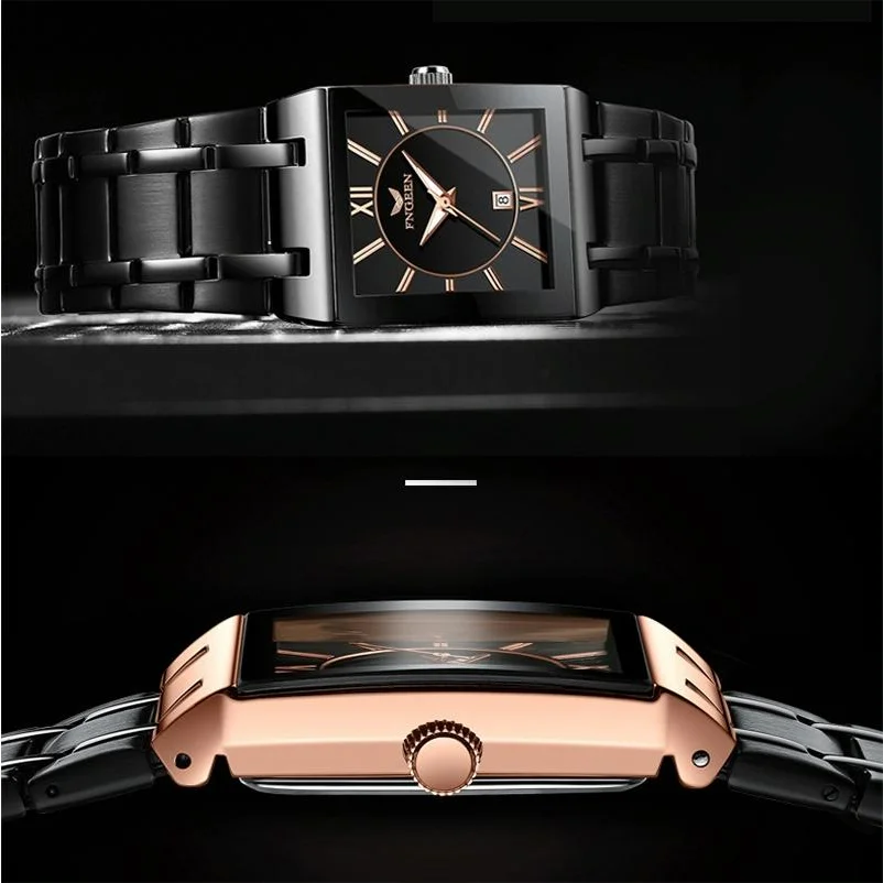 Waterproof Square Men Watch with Calendar - 50m - Black