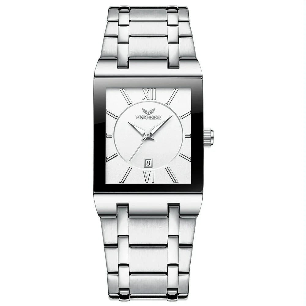 Waterproof Square Men Watch with Calendar - 50m - White