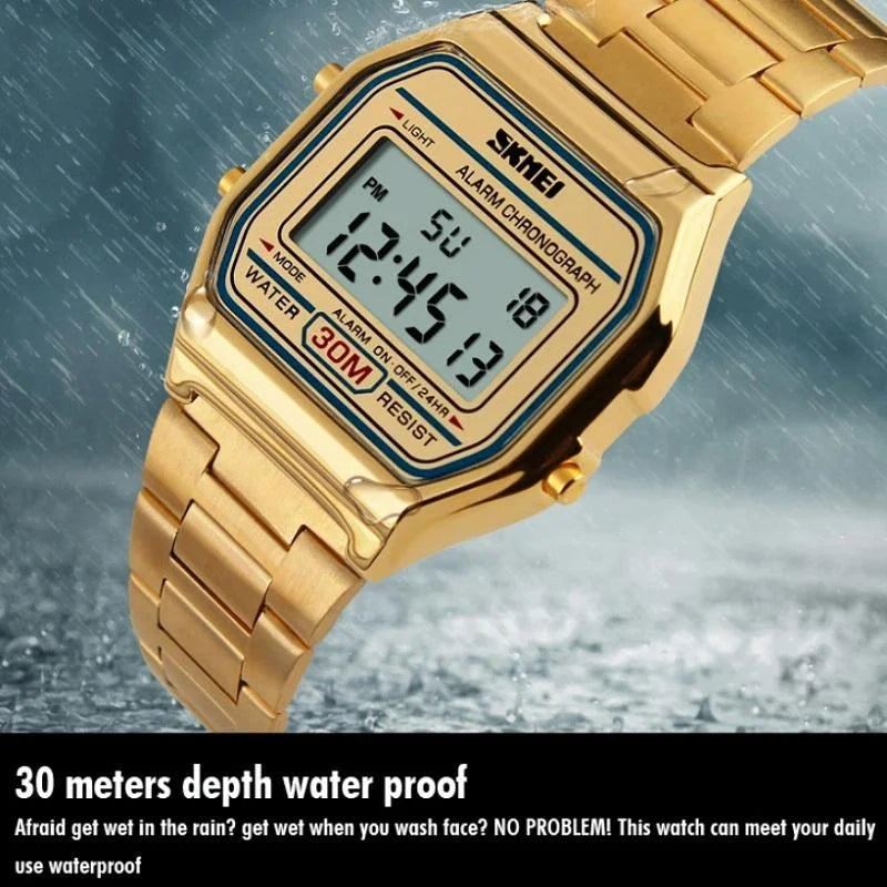 Waterproof Steel Band Men Electronic Watch - Lightweight