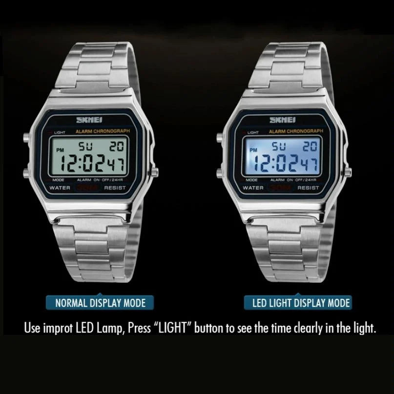 Waterproof Steel Band Men Electronic Watch - Lightweight
