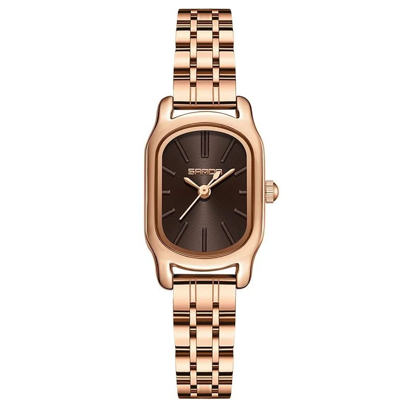 Waterproof Women Quartz Watch with Mini Dial and Steel Band