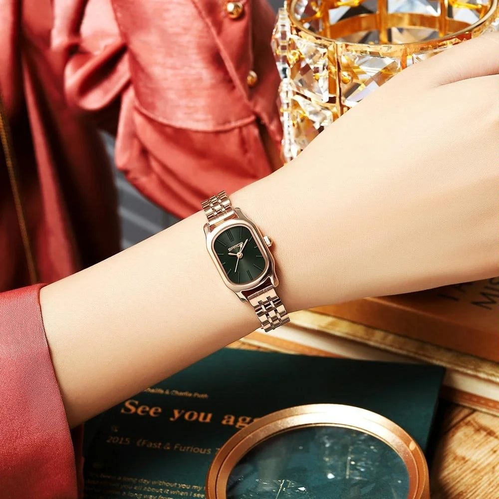 Waterproof Women Quartz Watch with Mini Dial and Steel Band