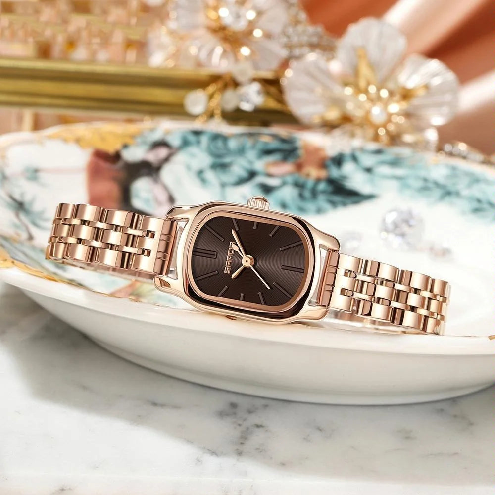 Waterproof Women Quartz Watch with Mini Dial and Steel Band
