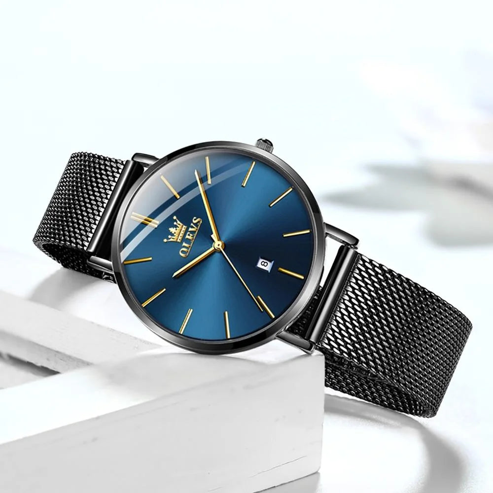 Waterproof Women Quartz Watch with Steel Strap - Black