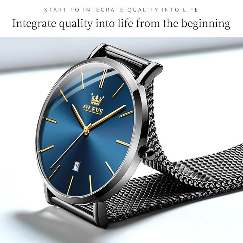 Waterproof Women Quartz Watch with Steel Strap - Black