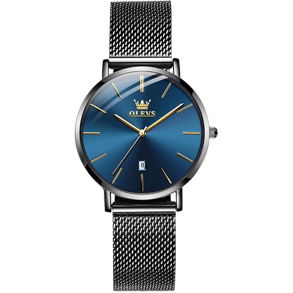 Waterproof Women Quartz Watch with Steel Strap - Blue
