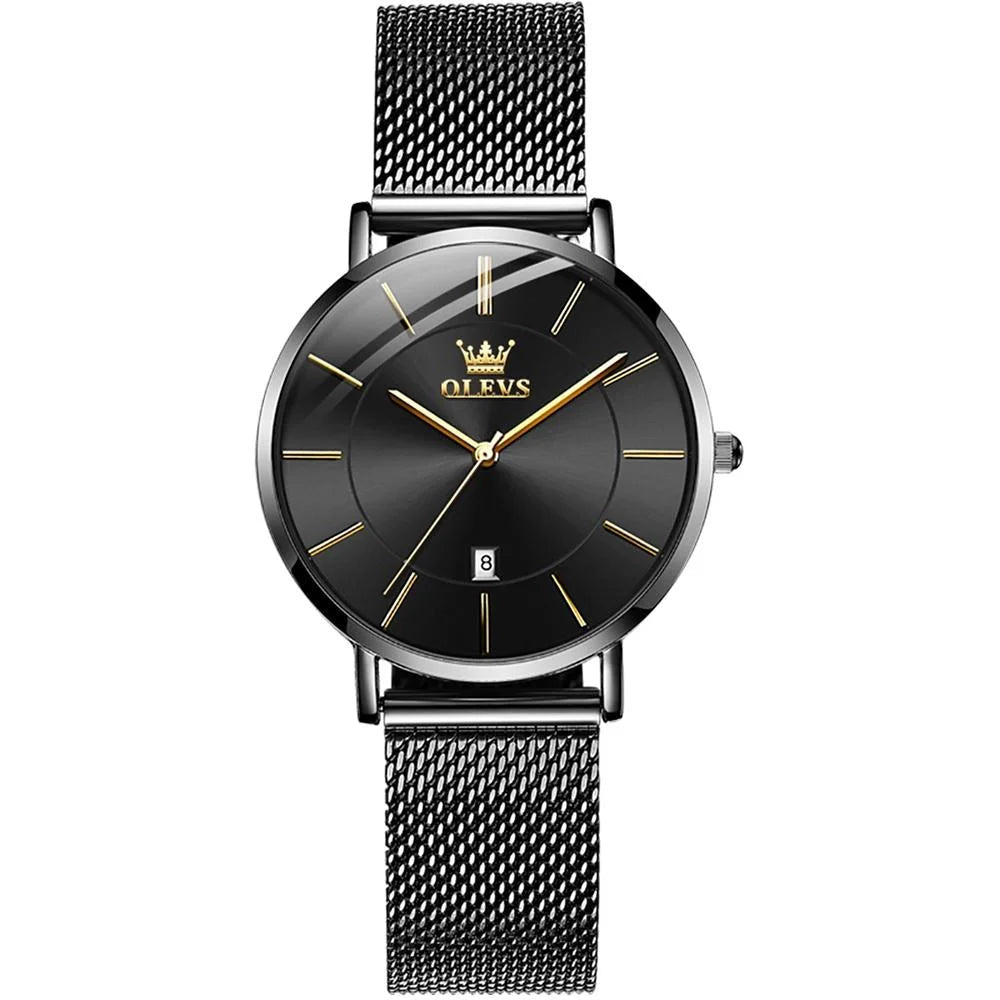 Waterproof Women Quartz Watch with Steel Strap - Blue
