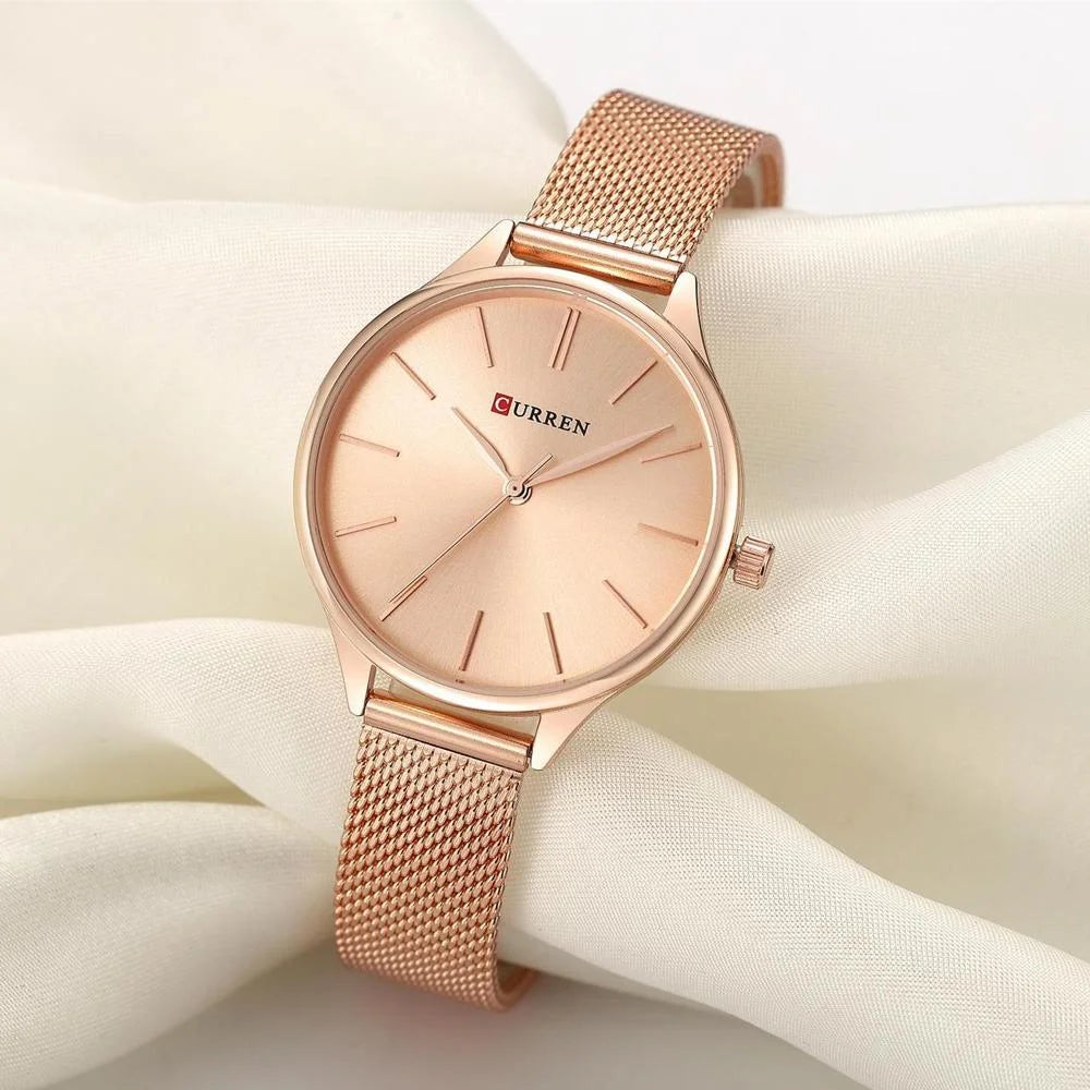 Waterproof Women Quartz Watch with Steel Strap - Casual