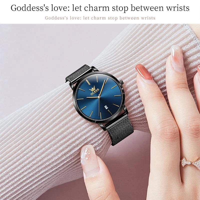 Waterproof Women Quartz Watch with Steel Strap - White