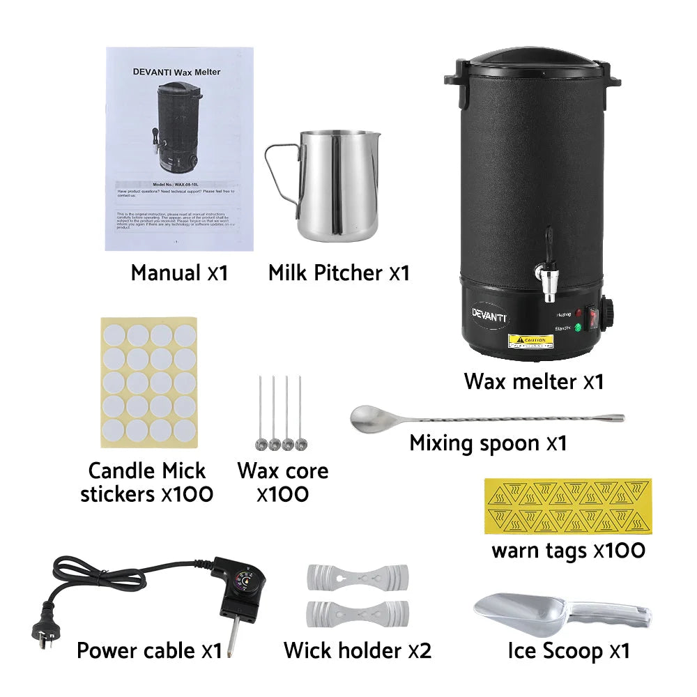 Wax melter candle with size cues and product form