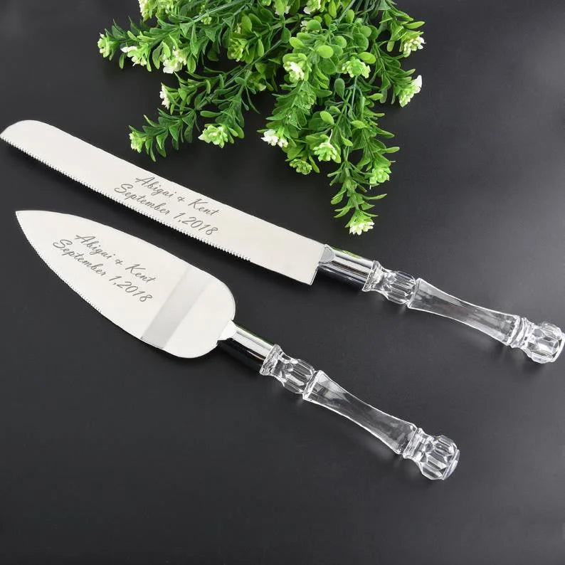 Wedding Cake Knife & Silver Blade Server Set - Anniversary