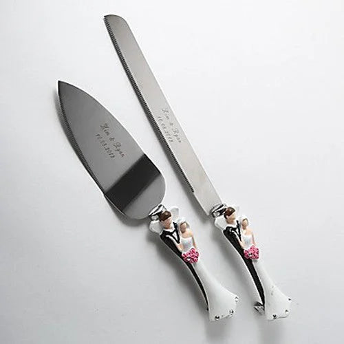 Wedding Cake Server Set Bride Groom Handles - Cutting Cake