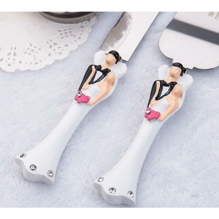 Wedding Cake Server Set Bride Groom Handles - Cutting Cake