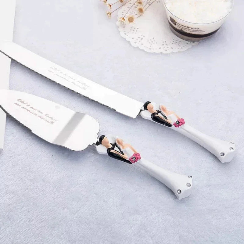 Wedding Cake Server Set Bride Groom Handles - Cutting Cake