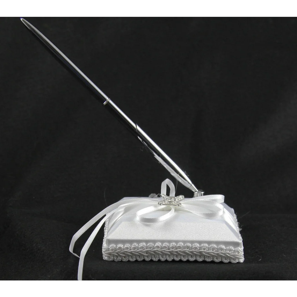 Wedding Guest Book Register White with Silver Pen & Stand