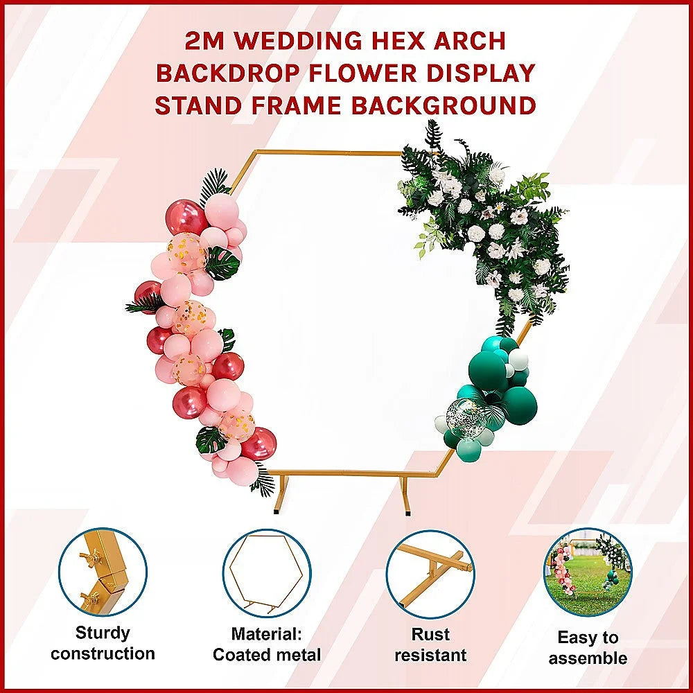 Wedding Hex Arch Backdrop 2M Flower Display Stand Frame
