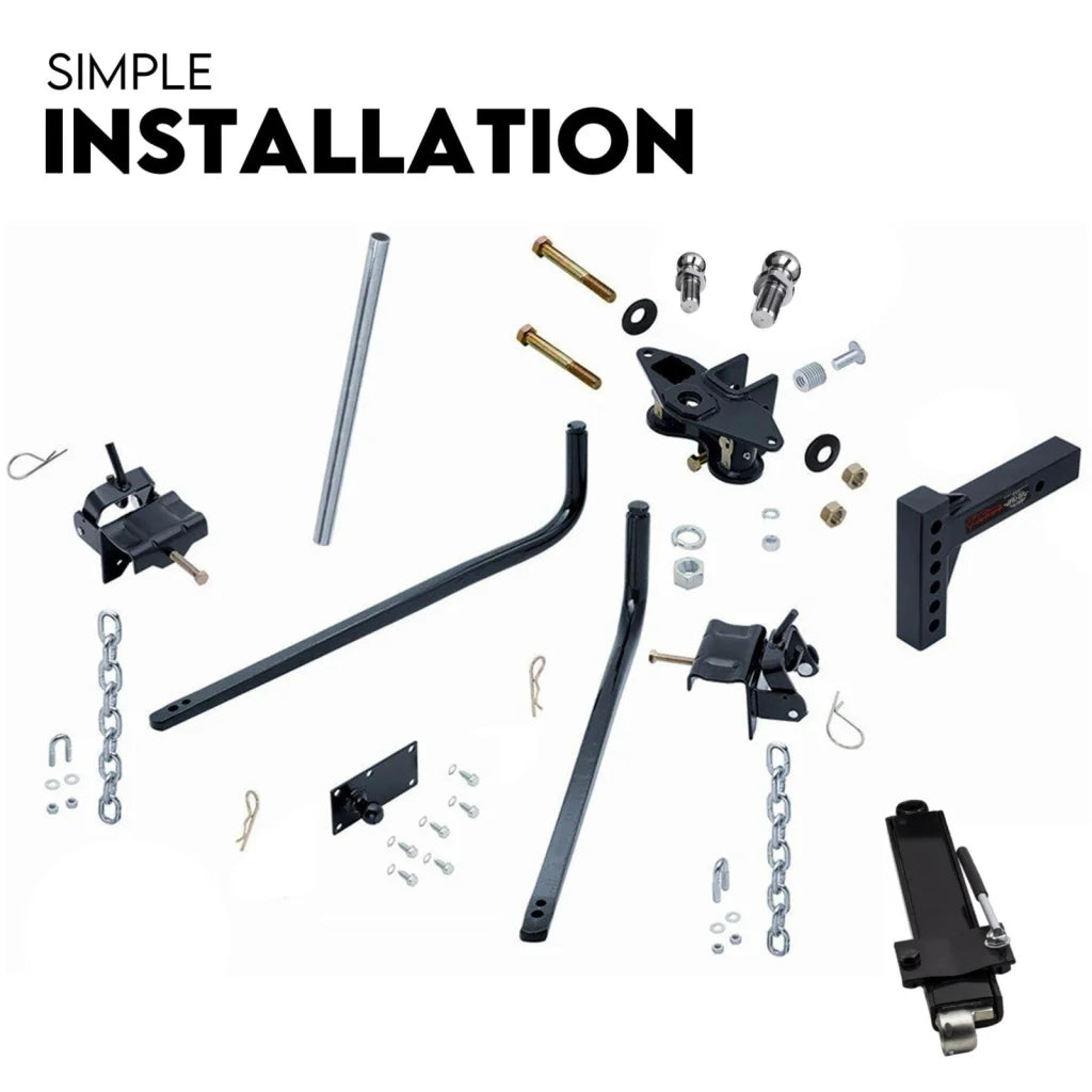 Weight distribution hitch with handles, panels and accessory pieces