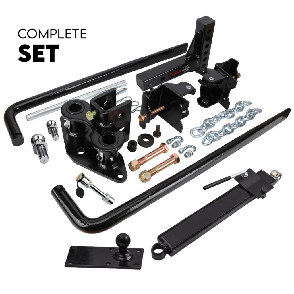 Weight distribution hitch with matching accessories and clear item layout