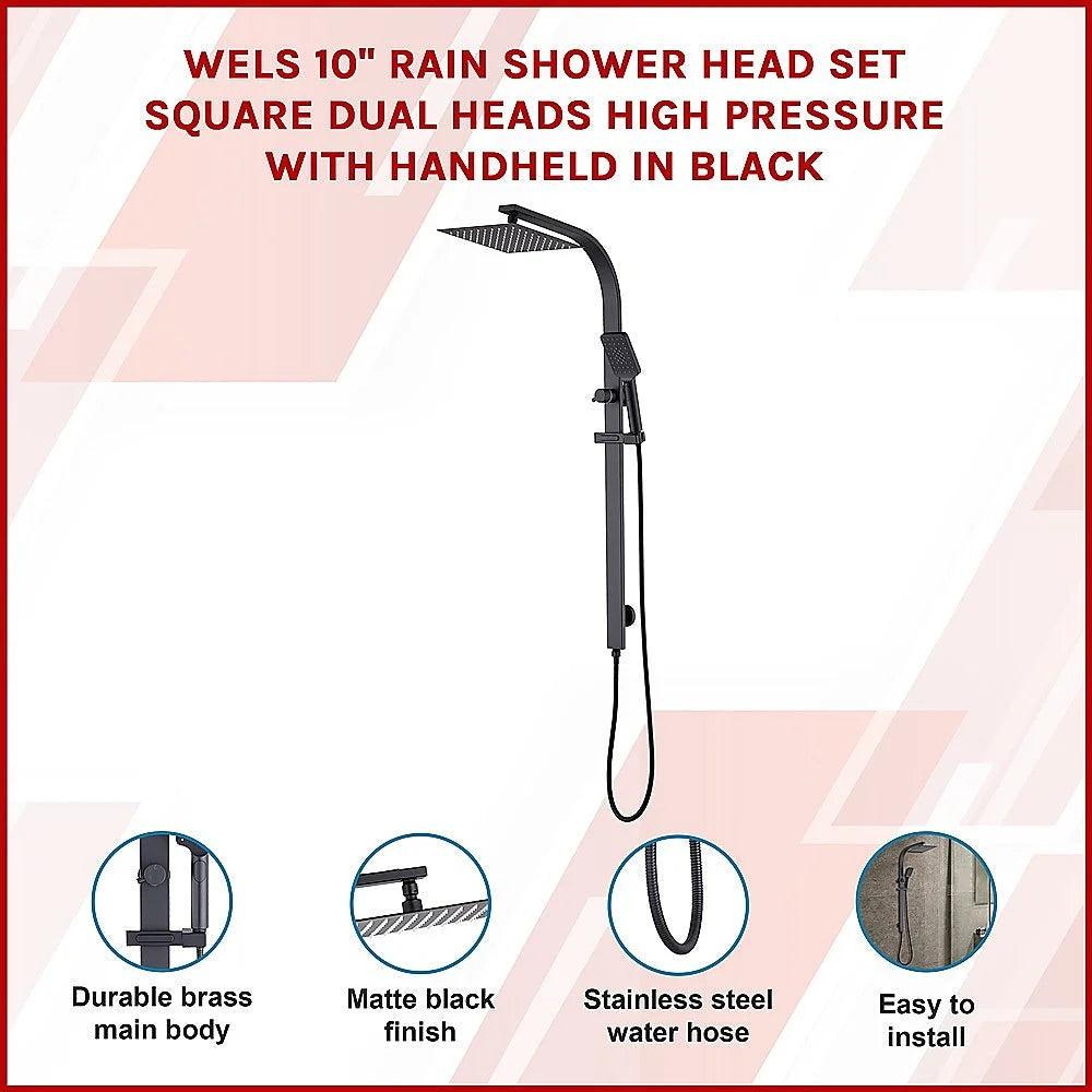 WELS 10’’ Rain Shower Head Set - Square Dual Heads