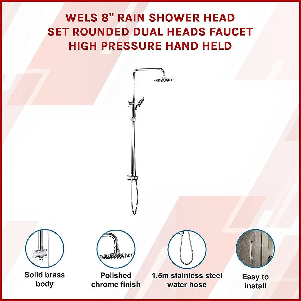 WELS 8’’ Rain Shower Head Set Rounded Dual Heads Faucet
