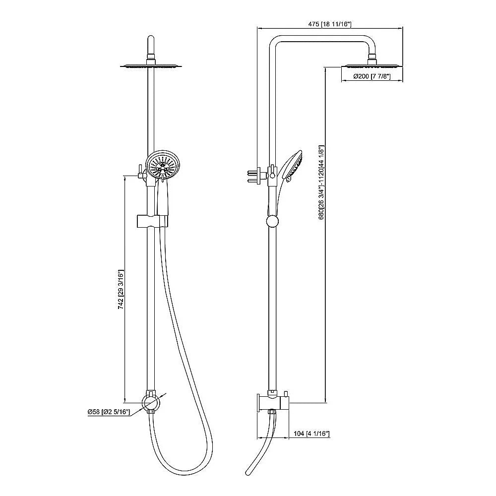 WELS 8’’ Rain Shower Head Set - Rounded Dual Heads Faucet
