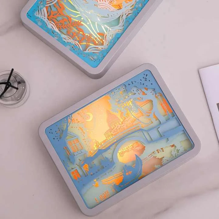Whale Watching In The Blue Sea 3D Paper Carving Night Light