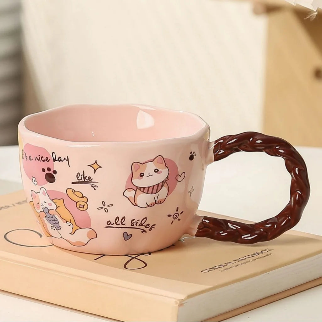 Whimsical Cat & Friends Ceramic Mug - 320ml with Unique
