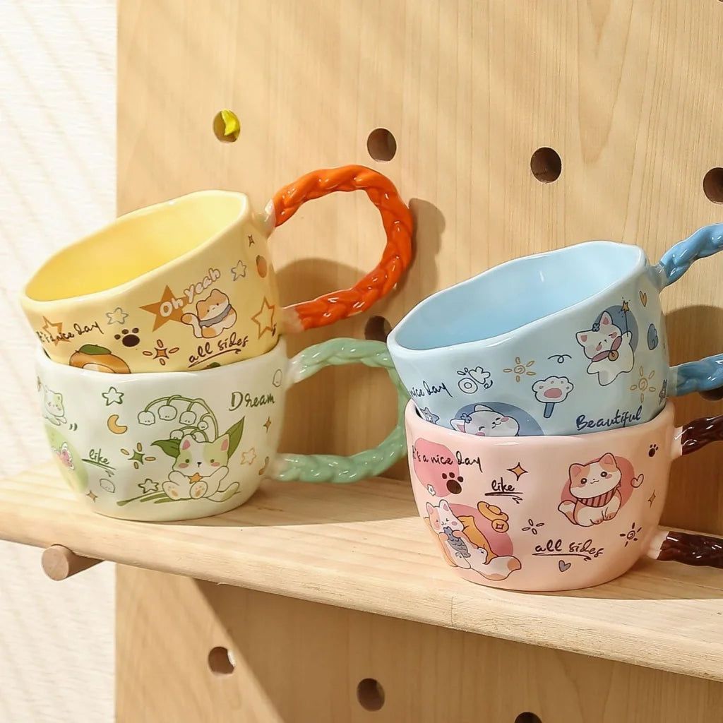 Whimsical Cat & Friends Ceramic Mug - 320ml with Unique