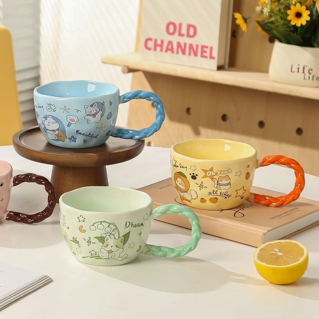 Whimsical Cat & Friends Ceramic Mug - 320ml with Unique