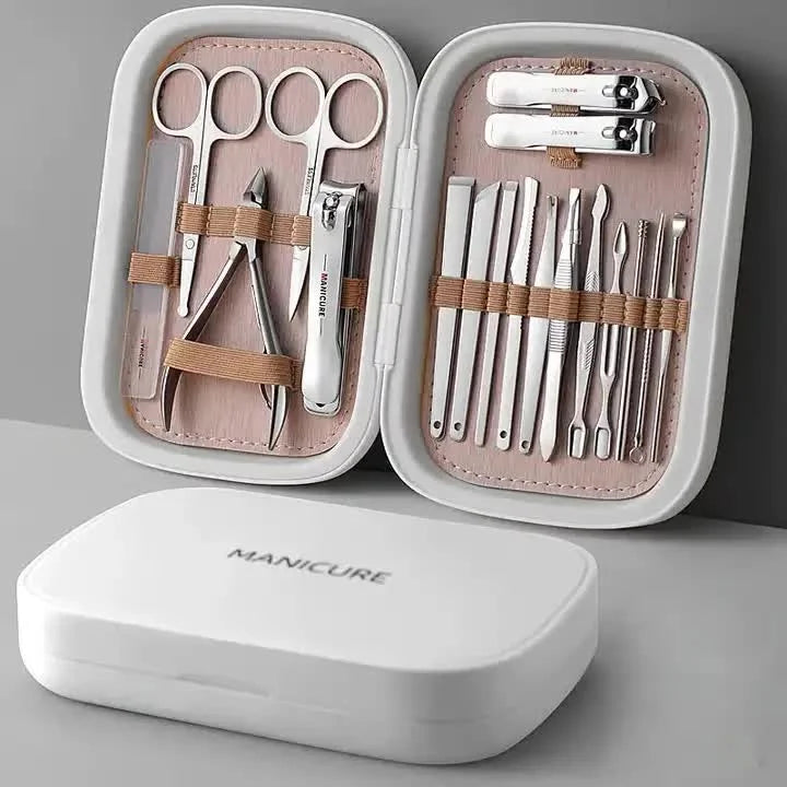 White 18-Piece Manicure and Pedicure Set - Stainless Steel