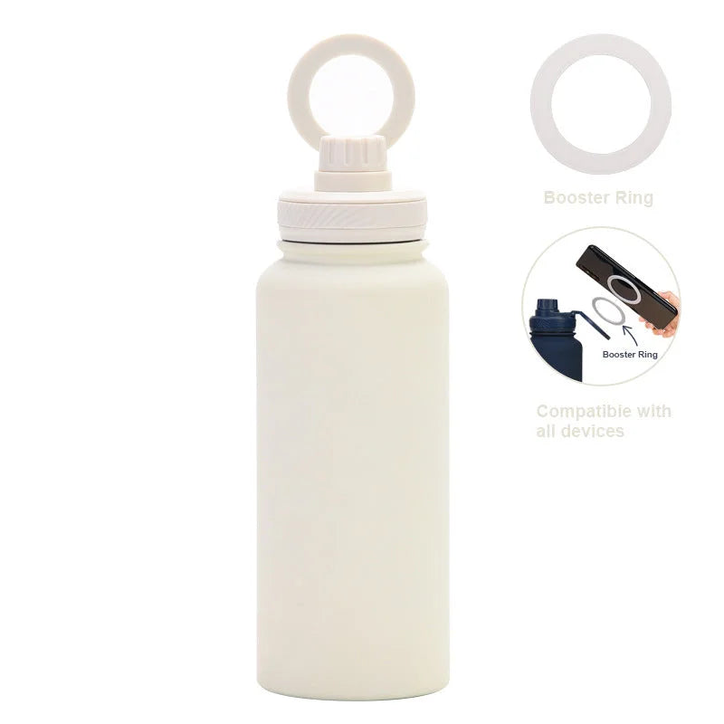 White 1L Stainless Steel Water Bottle with Magnetic