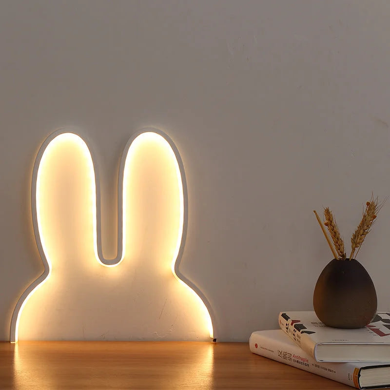 White 29x30cm Adorable Bunny LED Wall Night Light - USB