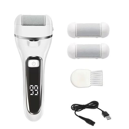 White 3 Pcs Suit Electric Foot Callus Remover with LCD