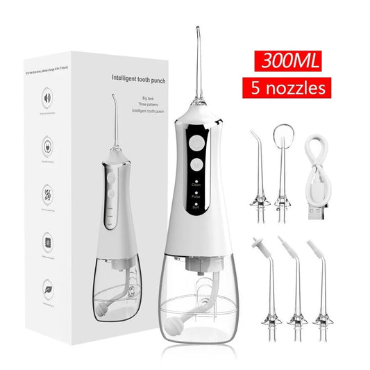 White 300ML Cordless Water Flosser with 5 Nozzles