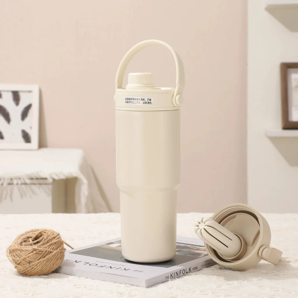 White 30oz Ceramic Lined Insulated Tumbler with Handle