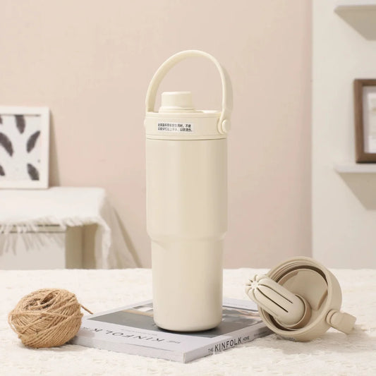 White 30oz Ceramic Lined Insulated Tumbler with Handle