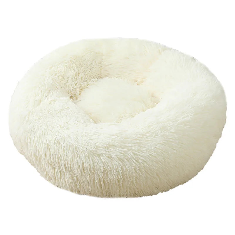 White 50cm Cozy Round Pet Bed - Plush Cat & Dog Bed