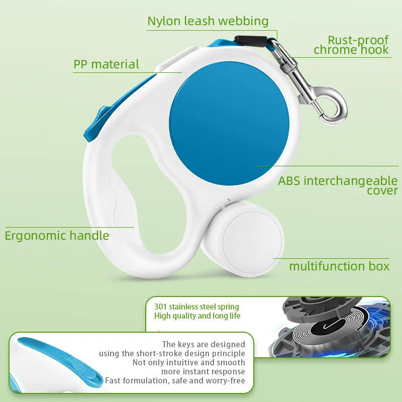 White 5M Retractable Dog Leash - With Small Box Suitable