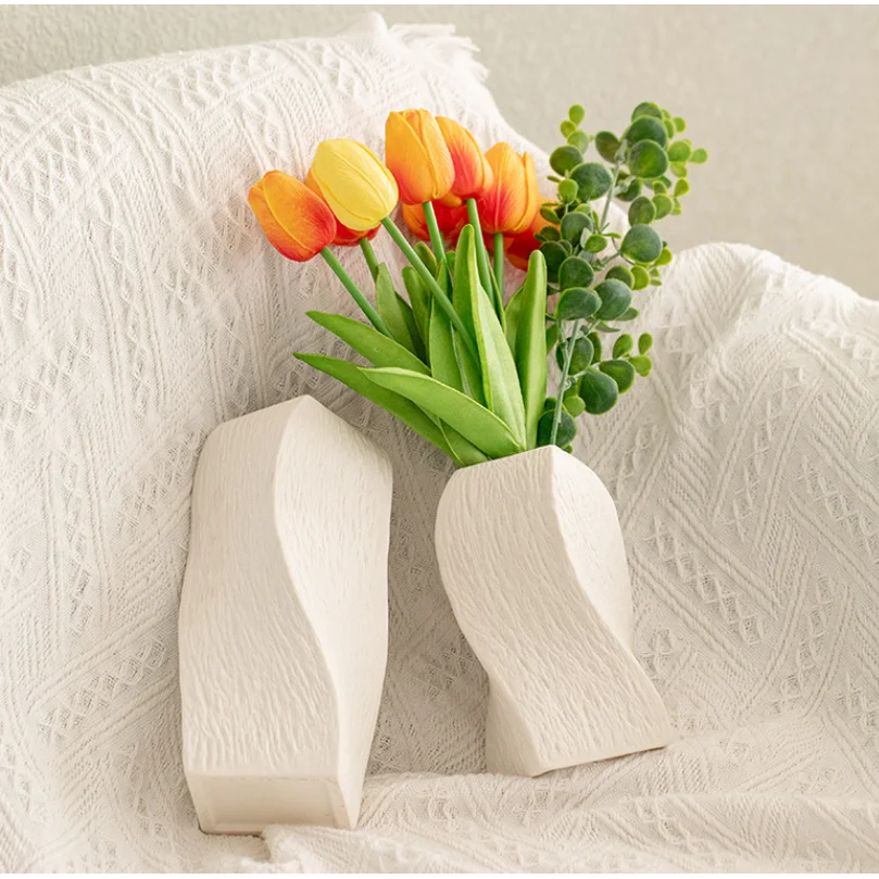 White Abstract Twisted Ceramic Vase - Artistic Minimalist