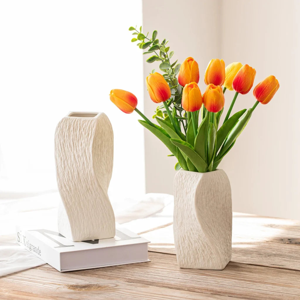 White Abstract Twisted Ceramic Vase - Artistic Minimalist