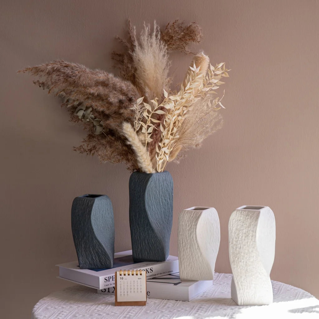 White Abstract Twisted Ceramic Vase - Artistic Minimalist