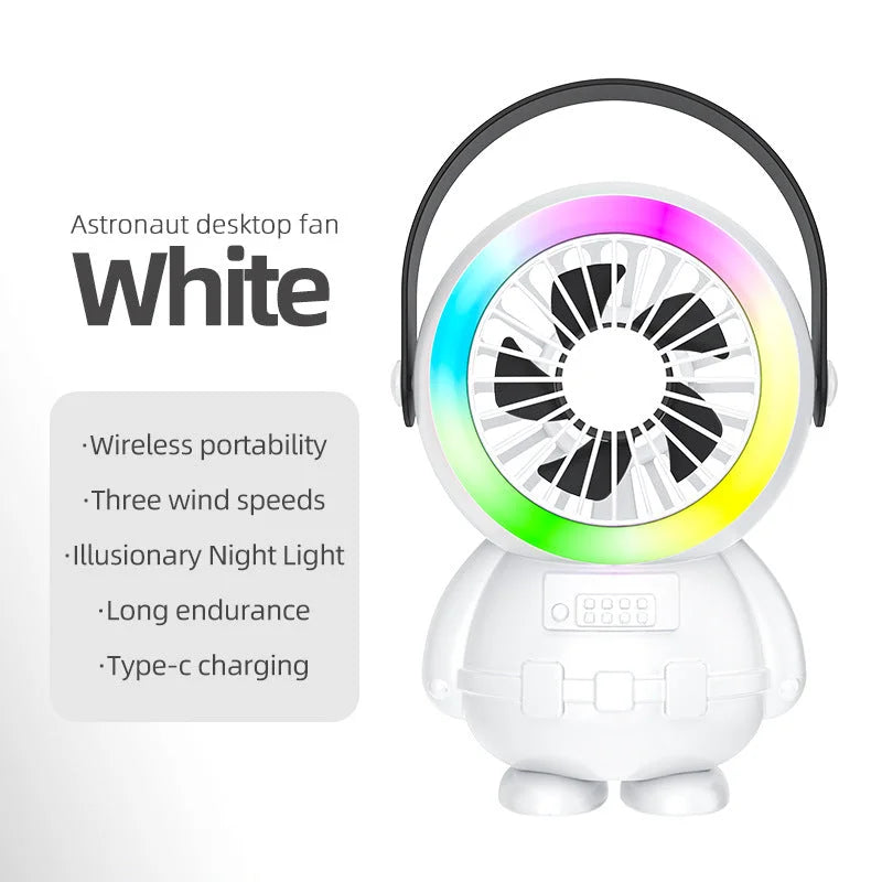 White Astronaut Portable Fan - USB Rechargeable Desk Fan