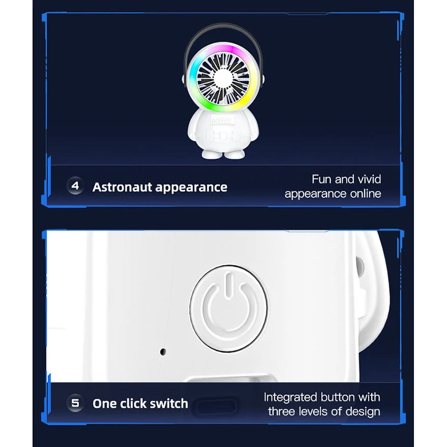 White Astronaut Portable Fan - USB Rechargeable Desk Fan