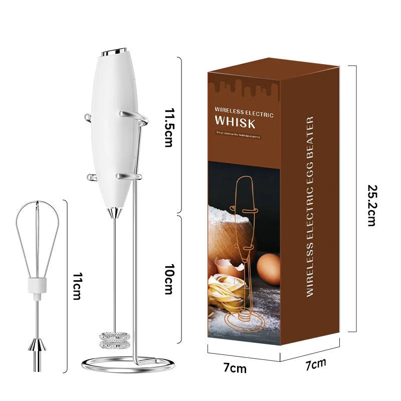White Battery Powered Frother and Whisk with Stand
